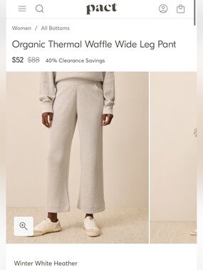 Pact Organic Thermal Waffle Wide Leg Pant - Winter White Heather